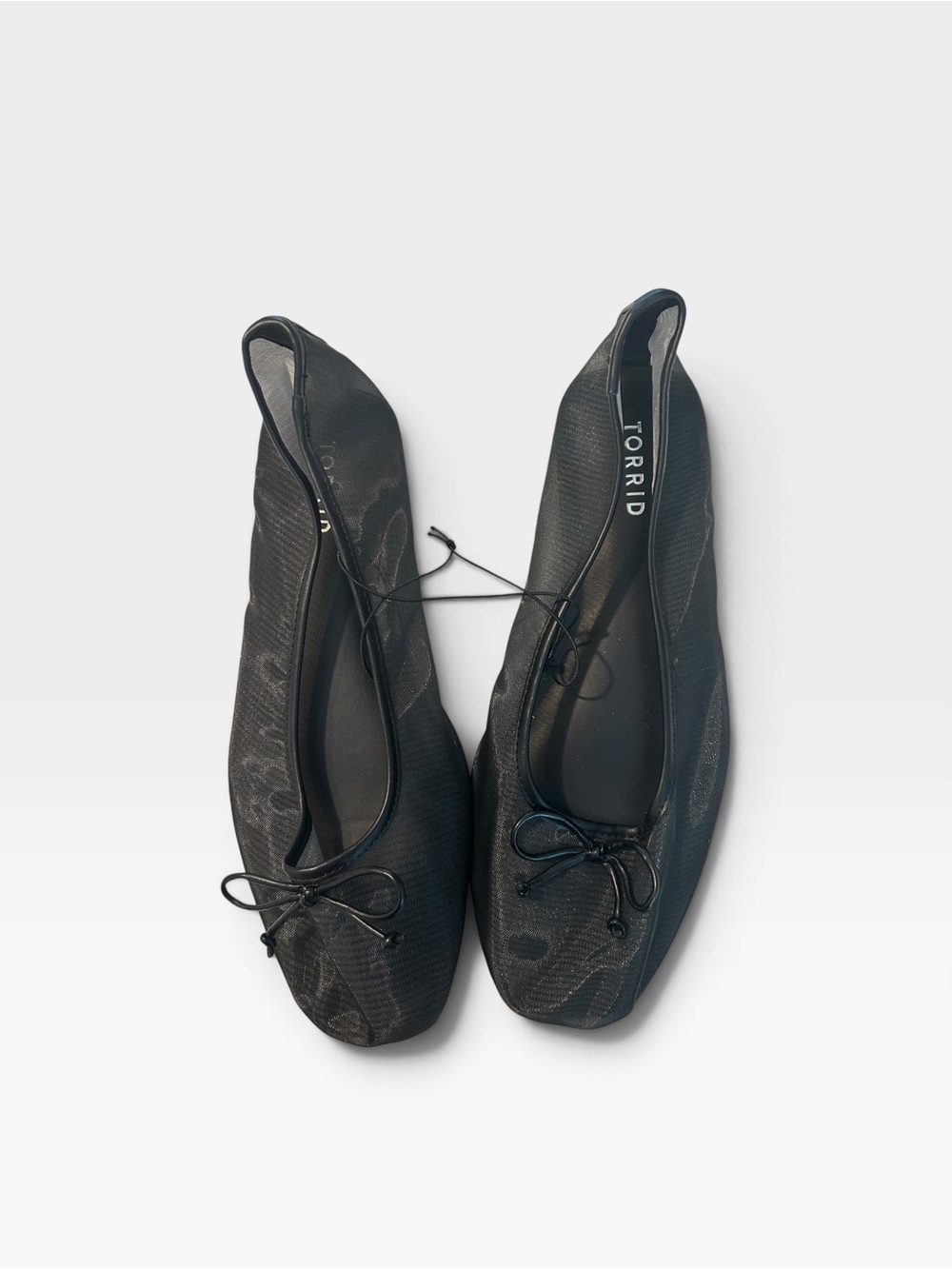 Torrid Black Mesh Ballet Flats Bow Square Toe 10.5 WW Extra Wide